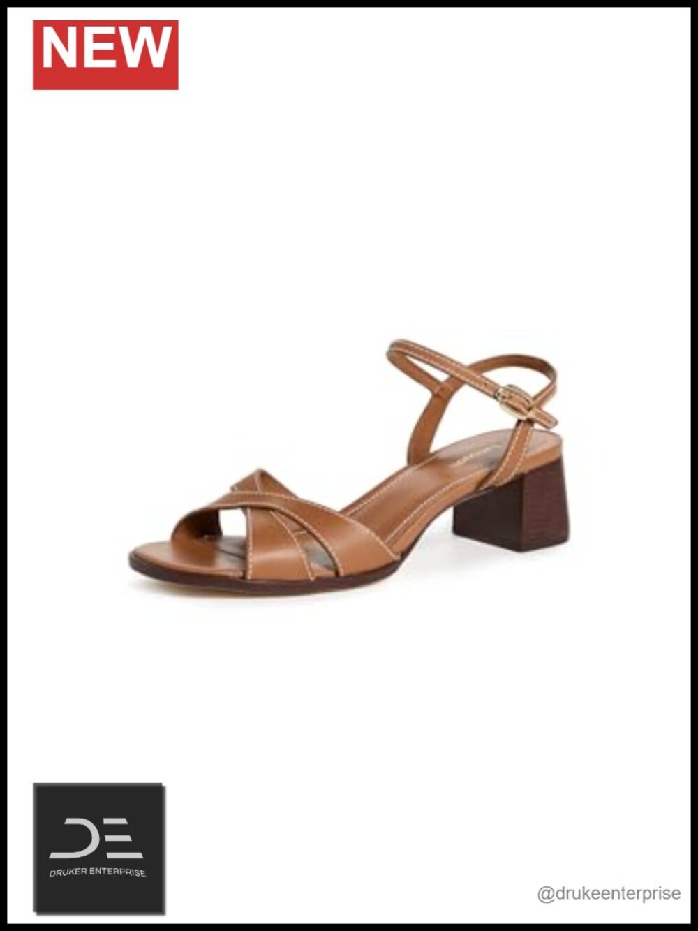 Leather Block Heel Ankle Strap Sandals with Cushioned Footbed